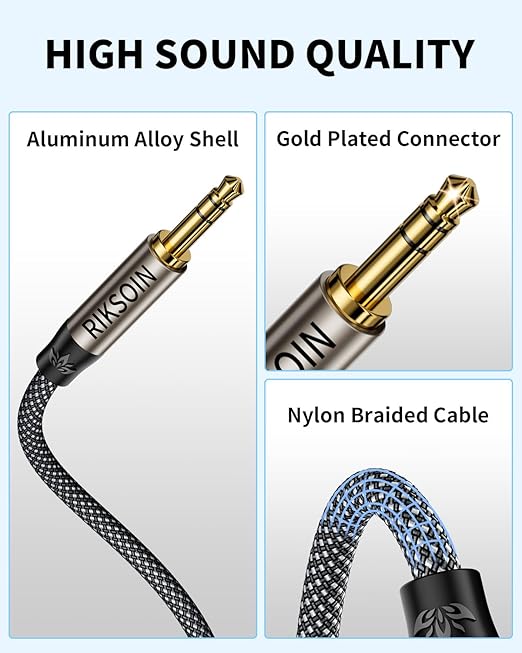 3.5mm Nylon Braided Aux Cable, Silver-Plated Wire Core Male to Male Cord for Headphones Car Home Stereos Speaker Compatible with iPhone iPad iPod Echo More-10FT