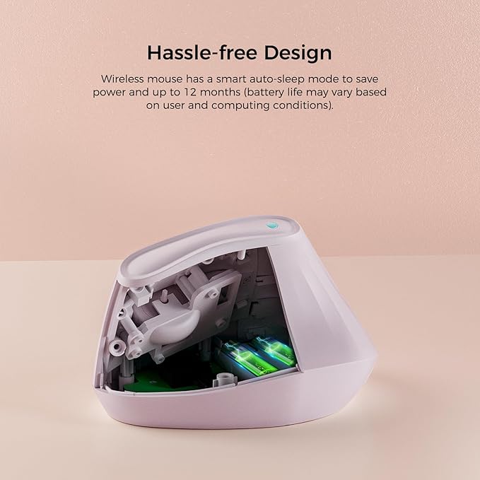 57° Ergonomic Wireless Tower Mouse, Vertical Quiet Ergo Mouse, Bluetooth(BT5.0,BT3.0)&2.4G, (800/1200/2400/2400/4000), 7 Buttons for Windows, macOS, iPadOS, Laptop, PC, Pink