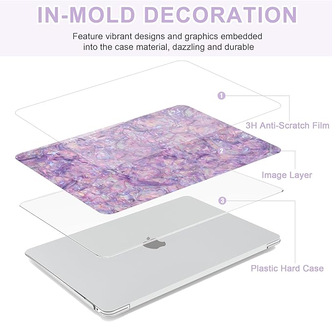 B BELK Compatible with MacBook Air 13 inch Case 2025 2024 2023 2022 M4 M3 M2 A3240 A3113 A2681, Plastic Hard Shell +Keyboard Cover +Screen Protector for MacBook Air 13.6 inch Case, Shiny Purple Pearl