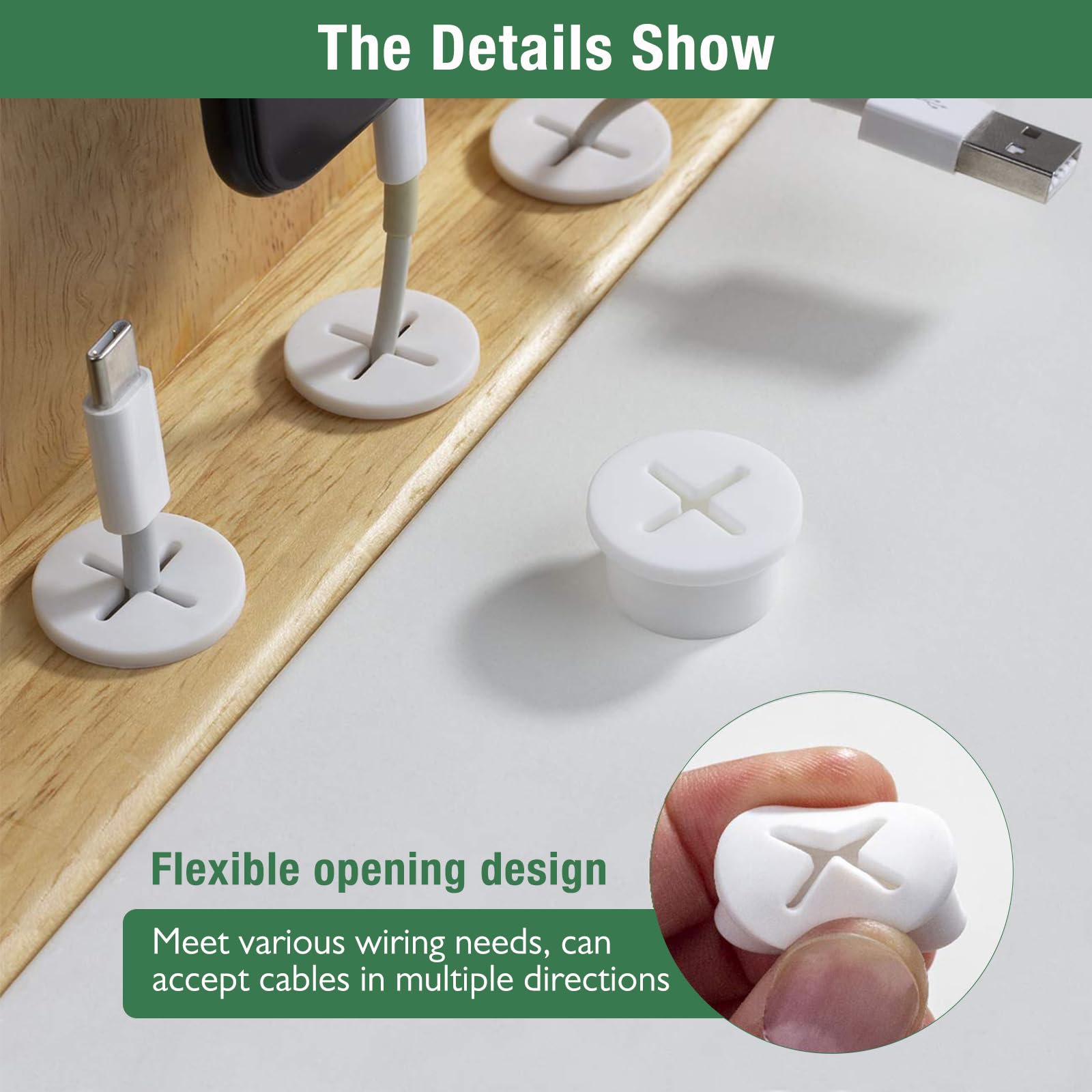 EASYEAH 20Pcs Desk Grommet, 3/4" (20mm) White Silicone Cord Hole Cover