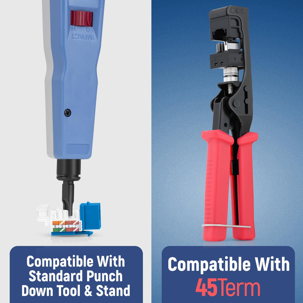 Everest 45 Degree RJ45 Cat6 Keystone Jacks Slim Profile 50-Pack Blue