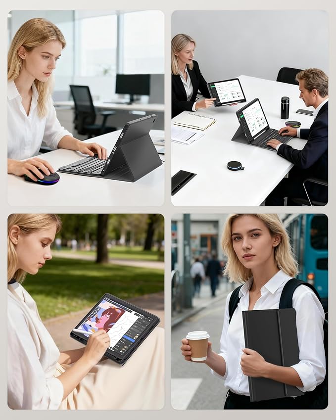 for Samsung Galaxy Tab A9 Plus 11 inch Case with Keyboard, Backlit Mouse and Detachable Magnetic Keyboard, Multi-Angle Stand Folio Slim Cover with S Pen Holder for Tablet A9+ 2023, Black