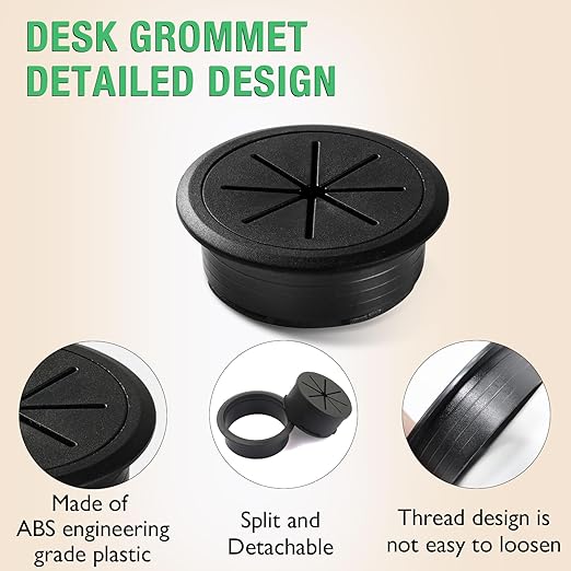 2 Pcs Desk Grommet 3-1/8" / 80 mm, Desk Hole Cover for Cables Coffee, Cable Grommet ABS Plastic, Desk Hole Grommet for Home & Office Pc, Detachable Cable Cord Organizer