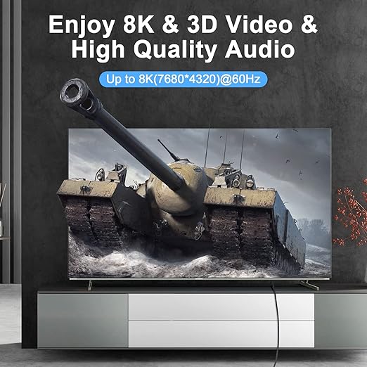 8K 4K HDMI Cable 3.3FT 2 Pack, High Speed Braided HDMI to HDMI 2.1 Cord Supports 8K@60Hz, 4K@120Hz 144Hz 48Gbps Compatible with Roku TV/PS5/HDTV/Blu-ray