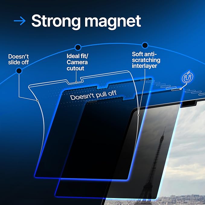 Magnetic Privacy Screen Compatible with MacBook Pro 16" 2021, 2022, 2023, 2024, M1, M2, M3, M4 Anti-Blue Light Laptop Screen Protector Filter Blue Light Blocking Filter