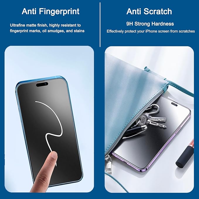 2 Pack Matte Privacy Screen Protector for iPhone 16 Pro 6.3", [Auto-Dust Removal and Auto-Alignment] Anti-Spy Anti-Glare Anti-Fingerprint Tempered Glass Film, Smooth & Sensitive Touch