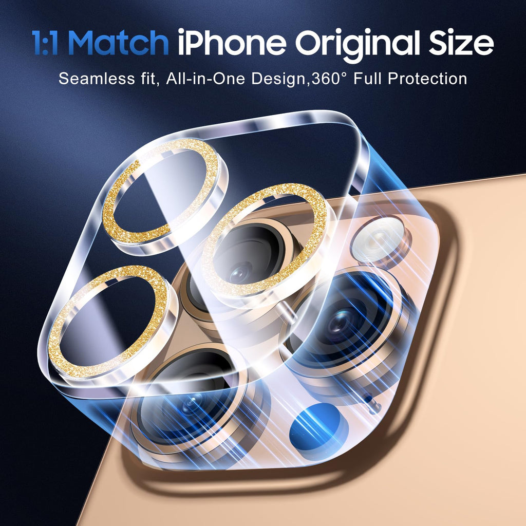 UniqueMe for 3 Pack iPhone 16 Pro/16 Pro Max Camera Lens Protector- Gold