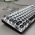 SEUNKWANG Typewriter Style Mechanical Gaming Keyboard with White Backlit, Wired Retro Punk Computer Keyboard Durable Metal Panel, Clicky Blue Switch, Round Keycaps, Full-size for PC/Desktop/Win, Black