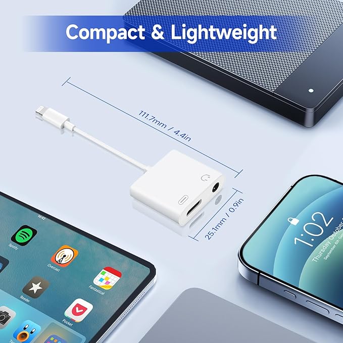[Apple MFi Certified] 2-in-1 Charging & Audio Adapter for iPhone, Lightning to 3.5mm Headphone Jack Dongle Splitter, Supports Hi-Res Lossless Sound, Compatible with iPhone 14/13/12/11/XS/XR/8/7 10Pack