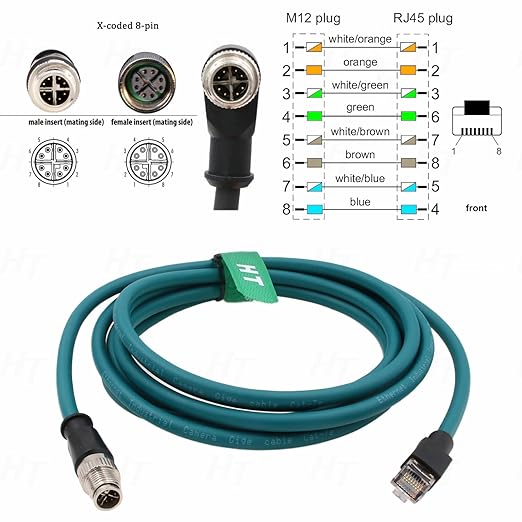 Ethernet 8 Pin X-Coded M12 RJ45 CAT-7e Cable for Keyence IV3 SR-5000 Matrix Cognex in Sight Data Man Barcode Reader Camera Sensor Network 5M