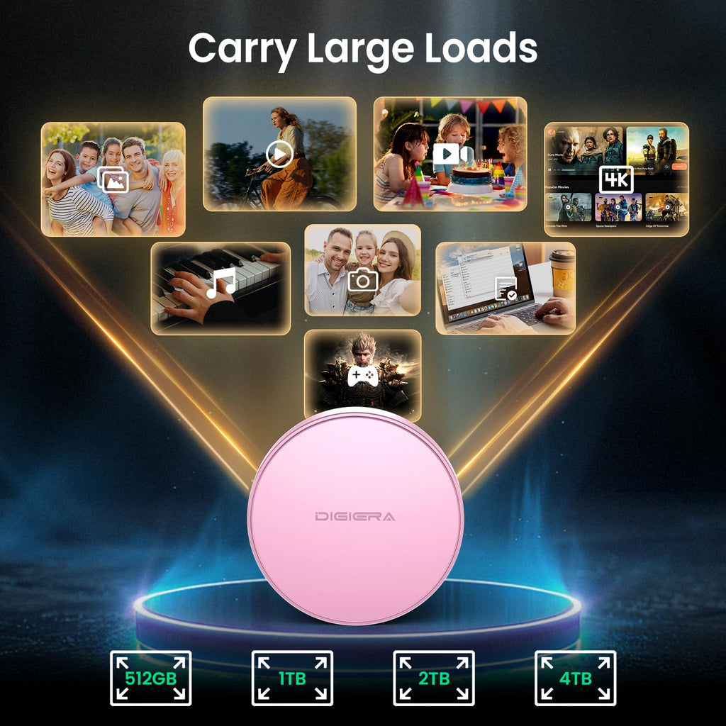 DIGIERA 2TB Magnetic Portable SSD, External Solid State Drives with USB-C 3.2 Gen 2x2, Speed Up to 2000MB/s, Compact & Durable, Compatible with iPhone 15/16 Series and Other USB-C Devices, Pink