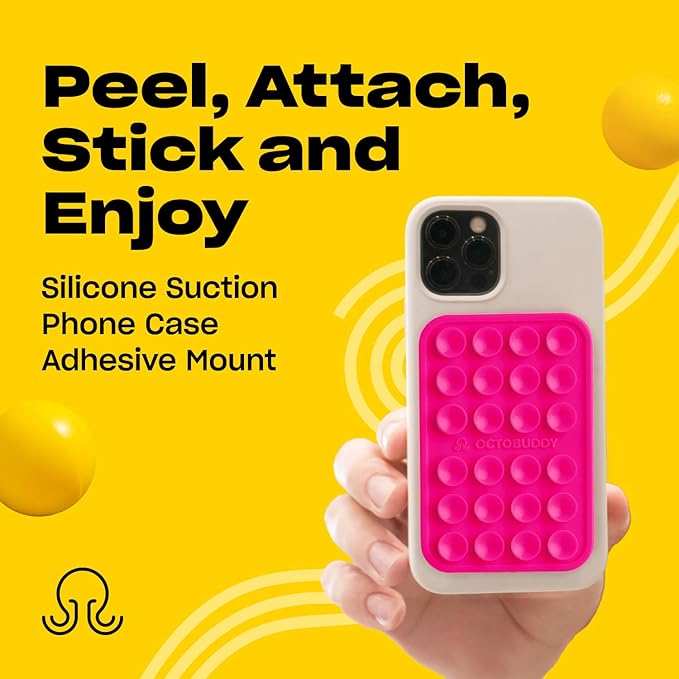 Classic MAX - Silicone Suction Phone Case Adhesive Mount - Hands-Free, Strong Grip Holder for Selfies and Videos - iPhone and Android Compatible - 2.6″ x 3.9″, Hot Pink