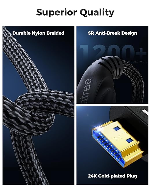 HDMI Cable 3.3FT 2Pack,Certified 8k Ultra High Speed HDMI Cable,48Gbps,8K 60hz,4K 120hz,Braided,eARC,HDCP 2.2&2.3,Compatible for PS5/PS4/Blu-ray/RTX 3080 3090