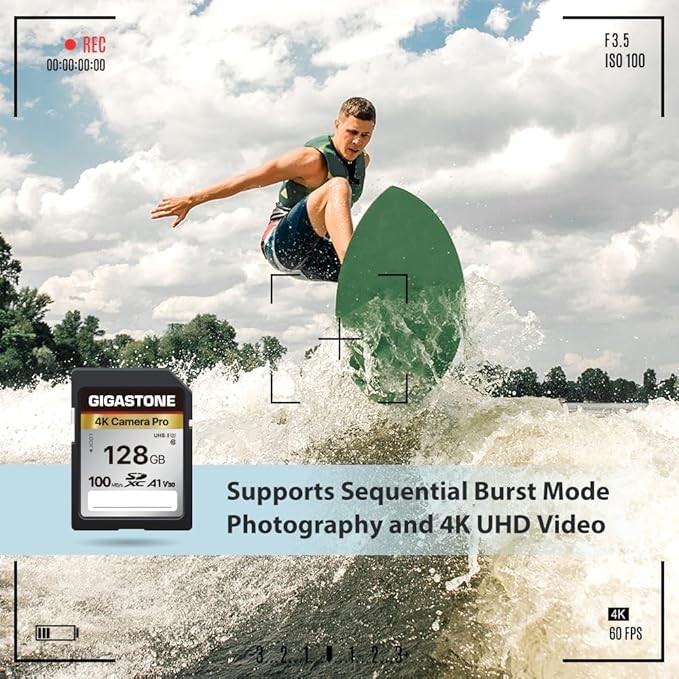 [5-Yrs Free Data Recovery] GIGASTONE 128GB SD Card 10-Pack, 4K Camera Pro, A1 V30 SDXC Memory Card 4K UHD Video Compatible with Canon Digital Camera, with 10 Mini Cases