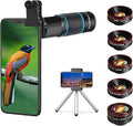 Phone Camera Lens Kit 10 in 1 for iPhone Samsung Pixel Android, 22X Telephoto Lens, 0.62X Super Wide Angle Lens&25X Macro Lens, 235° Fisheye,Kaleidoscopes, Starlight，Tripod，for Most Smartphone Black