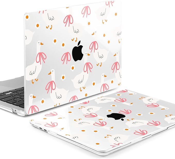 MEEgoodo Case for M4/M3/M2 MacBook Air 13.6 inch Case 2025 2024 2022, Fit Model A3240/A3113/A2681, Laptop Hard Shell with Keyboard Cover Compatible with MacBook Air 13 inch, Goose Farm & Bows