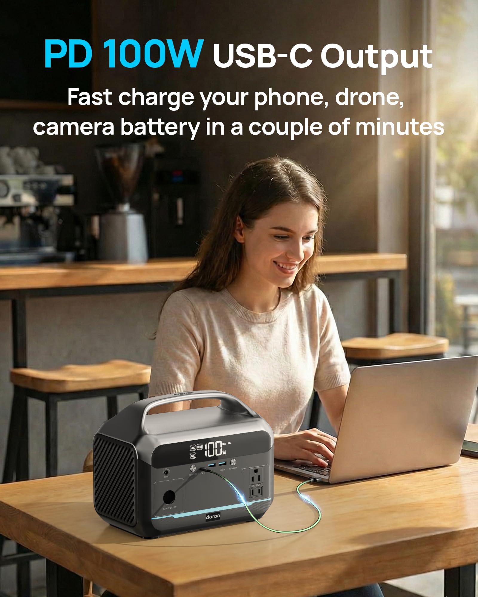 Portable Power Station 1200W Surge, 288Wh LiFePO4 Battery Solar Generator, Power Bank with 600W AC Outlet 110V, PD 100W Output Fast Charging for Outdoors Camping, Home Emergency, Hunting Blackout