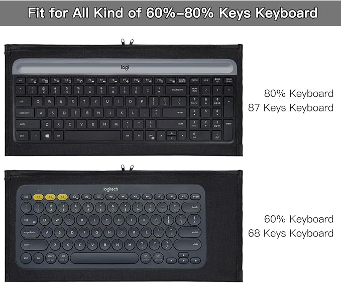 Keyboard Anti Dust Bag Sleeve Pouch for 60%-80% Keys Keyboard, Logitech/Redragon/Havit/Keychron/RK ROYAL KLUDGE/MageGee/Apple Magic Universal Wireless/Wire Computer/Gaming Keyboard Case Cover-Black
