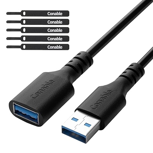 3 Pack USB 3.0 Extension Cable 10 Feet, USB A Male to Female Extender Cord, 5Gbps Data Transfer for Webcam, Printer, Keyboard, Mouse, Flash Drive, Hard Drive, Controller, Black Cable with 5 Cable Ties