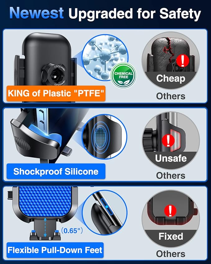 VANMASS Universal Car Phone Holder 2025【Strongest Suction & Military-Grade】Phone Holders for Your Car Windshield Dashboard Vent with【Patent & Safety Certs】Cell Phone Mount for iPhone Samsung Android