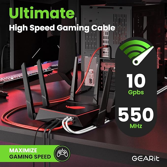 GEARit Cat 6 Ethernet Cable (1-Pack 25 Feet) Cat6 Network Patch, 10Gbps, RJ45, Snagless Cord, Gold-Plated Connectors, Internet for PC, TV, Tablet, Router, Printer, Servers, IT Data Center - Red