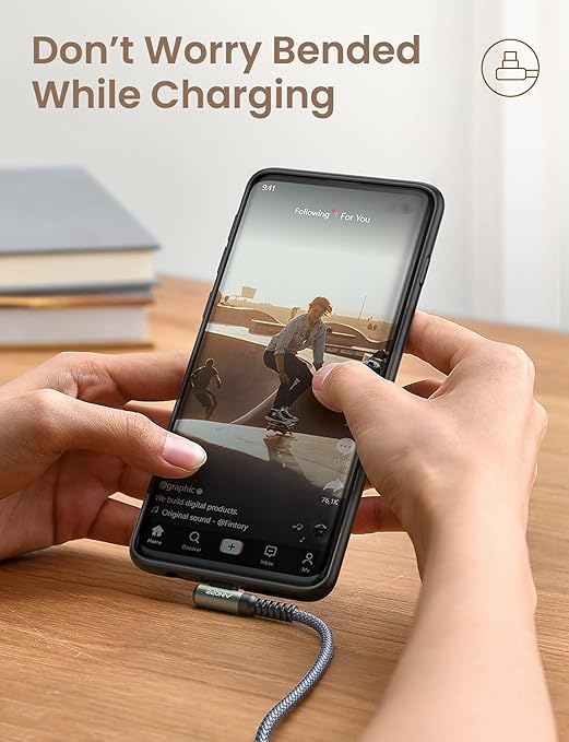 AINOPE USB C Cable 0.5ft, 3.1A Type C Charger Fast Charging Cable Right Angle, Durable Nylon Braided USB C Charging Cable Compatible with Galaxy S10 S9 Plus S21, Note 10 9 LG, Type C Charger Cable