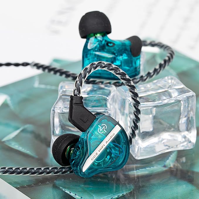 CCZ DC01 Pro Gaming Earbuds, Professional iems for Gaming, Super Bass in Ear Monitor Headphones Wired Earphones with 1DD, Patent Ear fins, Ear tips, for School Student Laptop Podcaster (Cyan with mic)