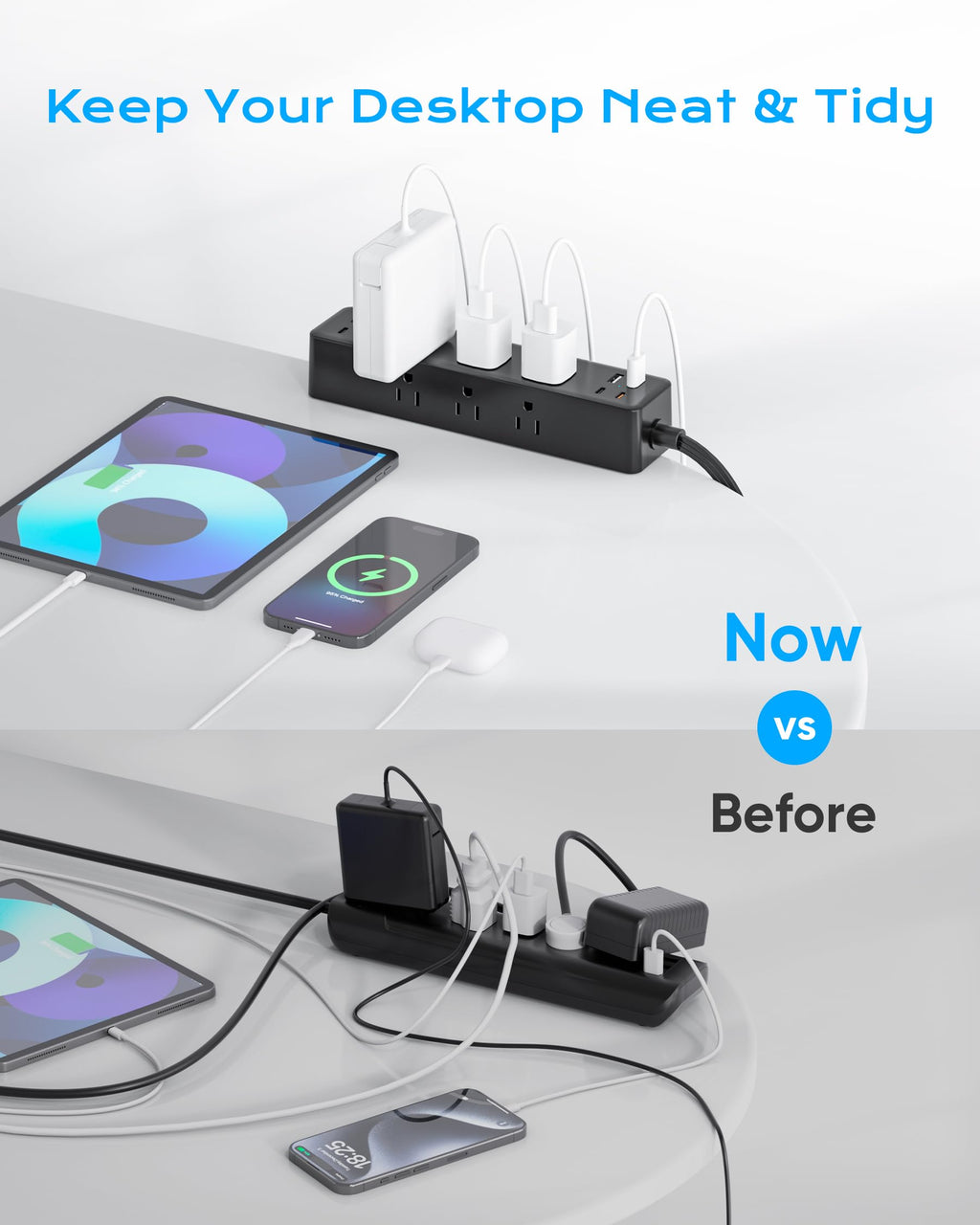 Acozvin Desk Clamp Power Strip 15FT, 40W Total Fast Charging Station