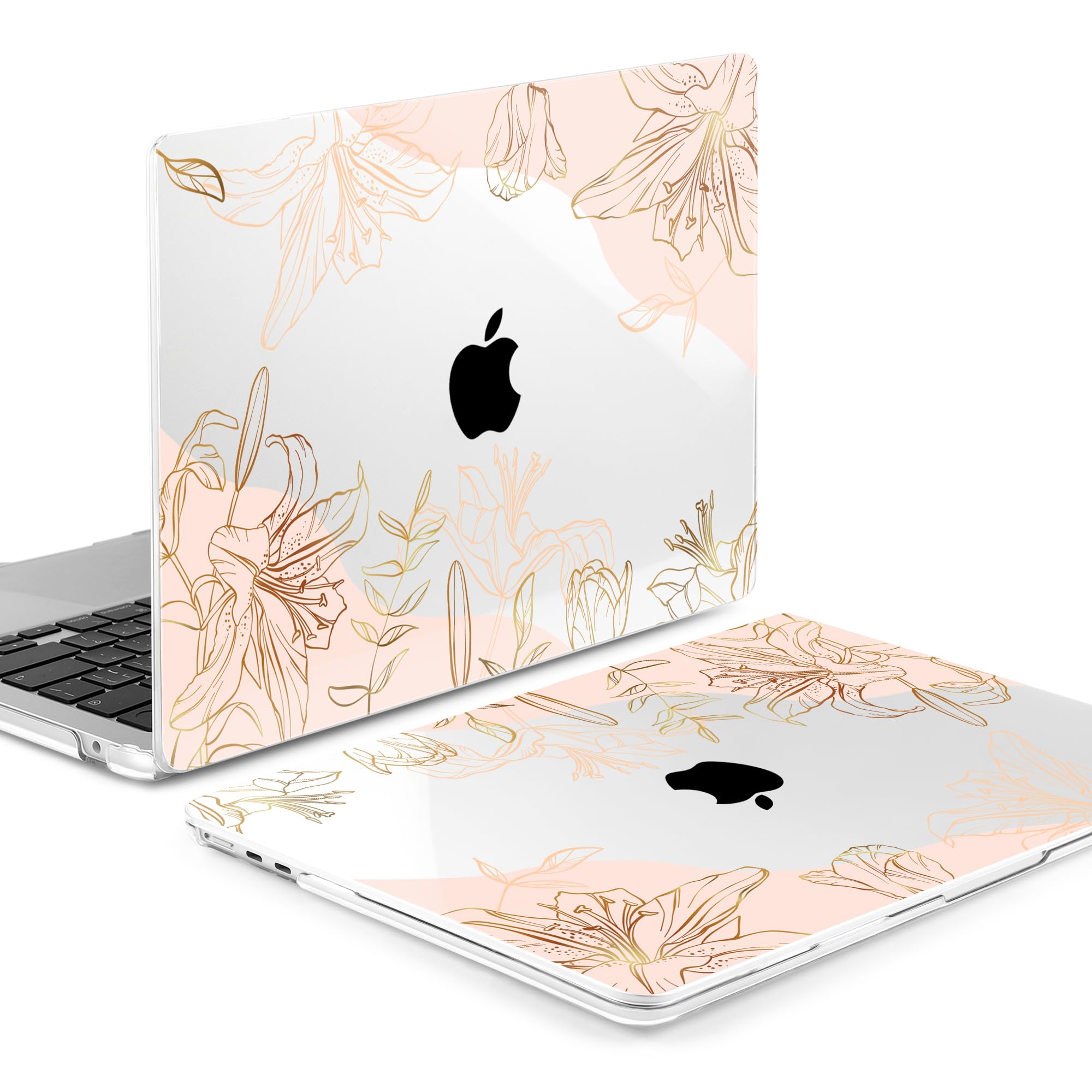 MEEgoodo Case for M5/M4/M3/M2 MacBook Air 13 inch 2026 2025 2024 2022, Fit Model A3449/A3240/A3113/A2681, Case Compatible with MacBook Air 13.6-inch, Gold Flowers Lilies