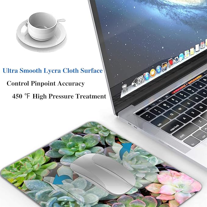 Cute Succulents Mouse Pad, Kawaii Succulent Mouse Pad for Women, Anti-Slip Rubber Base Wireless Mouse Pads for Laptop