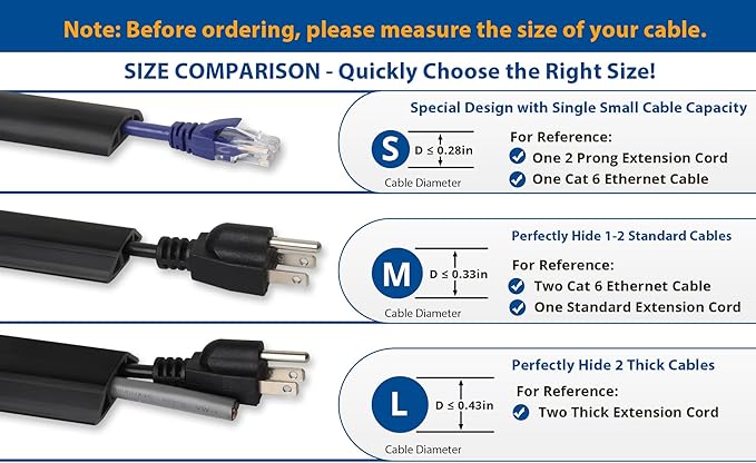 Cord Cover Floor 6ft White, PVC Floor Cable Cover, Cord Hider Floor Cord Protector Prevent Cable Trips & Protect Wires, Floor Cable Management Hide Cords on Floor, Cord Cavity -W0.47 x H0.28