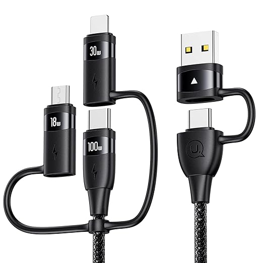 100W USB C Multi Charging Cable, USAMS 4FT 5-in-1 5A Fast Sync Charger Adapter Nylon Braided Type-C Cable for Laptop/Tablet/Phone and More