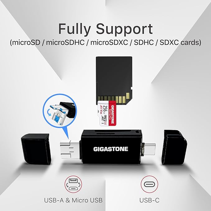 [5-Yrs Free Data Recovery] GIGASTONE 1TB SD Card with USB Type C Card Reader, 4K Camera Pro, A1 V30 U3 SDXC Memory Card Compatible with Canon Digital Camera, with 1 Mini case