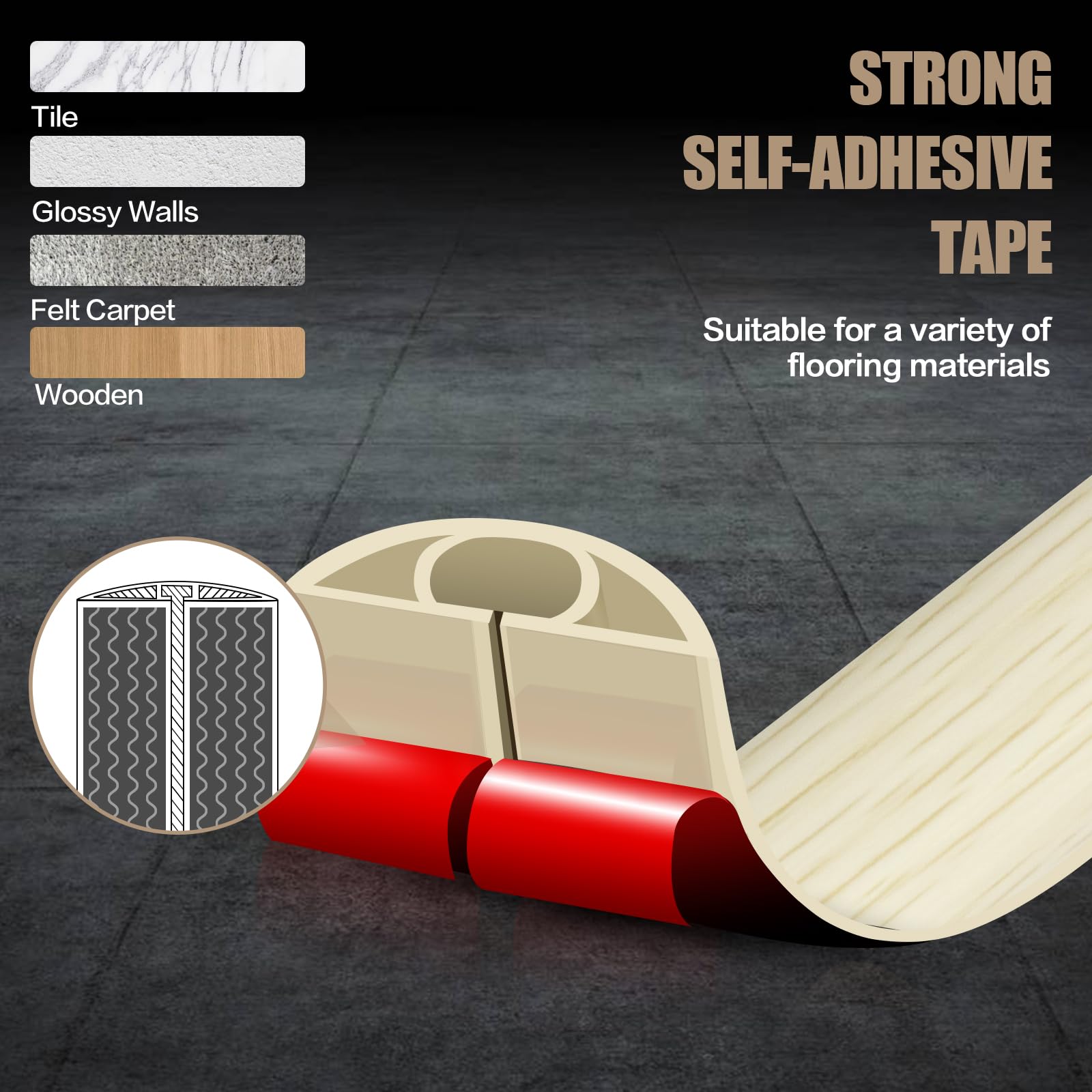 Floor Cord Cover Self Adhesive Cord Hider,3.3FT Cable Management, Extension Strip Protector for Wires, Prevent Cable Trips for Offices, Gyms, Exhibitions Cavity:0.51"(W) x 0.3"(H) Yellow Wood