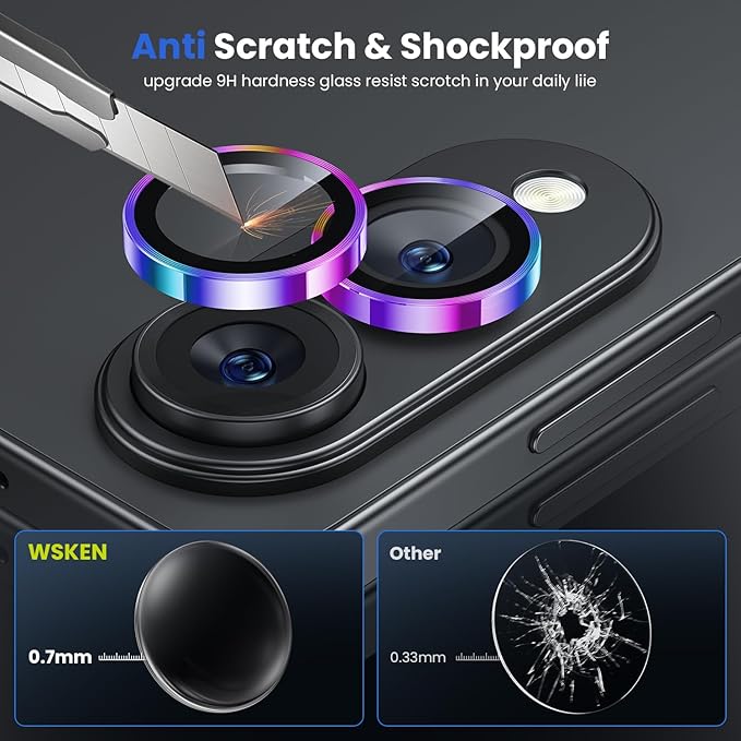 WSKEN for Samsung Galaxy S25 Edge Camera Lens Protector - Edge Thin Case Friendly, 9H Shatterproof Tempered Glass with Aluminum Metal Circle Camera Screen Protector Cover Accessories, Colorful
