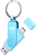 MOSDART 256GB USB3.1 Fast Speed C and A Dual Flash Drive, exFAT Memory Stick with Keychain and LED Indicator, for iPhone 15 and 16, Android Phone, iPad, MacBook, and Other Laptops, Sky Blue