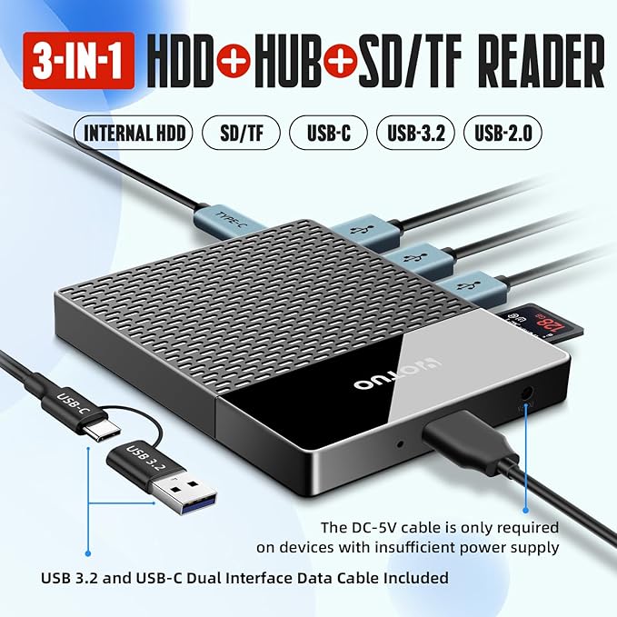 2TB Docking Station External Hard Drive Storage, USB-C Hub + HDD 7-in-1, USB 3.0, SD/TF Card, HDD for Windows, Mac, Android, TV, Phone, Laptop, Desktop, PC
