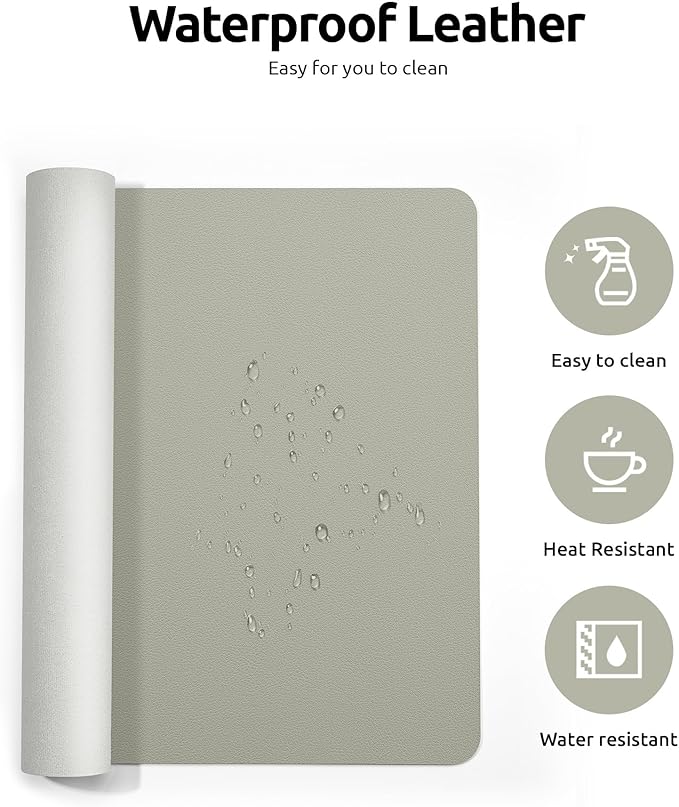 YSAGi Leather Desk Protector, Office Mat, Large Mouse Mat, Non-Slip PU Leather Blotter, Laptop Pad, Waterproof Writing Pad for Office and Home (Sage Green, 35.4" x 17")