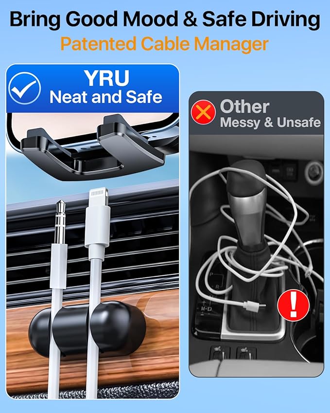 YRU Car Phone Holder [2025 Upgraded Metal Hook Clip], Phone Holders for Your Car [No Fear of Bumps] Air Vent Cellphone Mount Widely Compatible with iPhone16 15 14 13 12 Samsung Android, Black