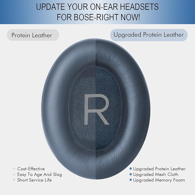 GEVO Replacement Ear Pads for Bose QC45, Ear Cushions for Bose QuietComfort 45 (QC45) & Quiet Comfort SE (QC SE) Headphones, Earpads with Softer Leather Noise Isolation Foam (Blue)