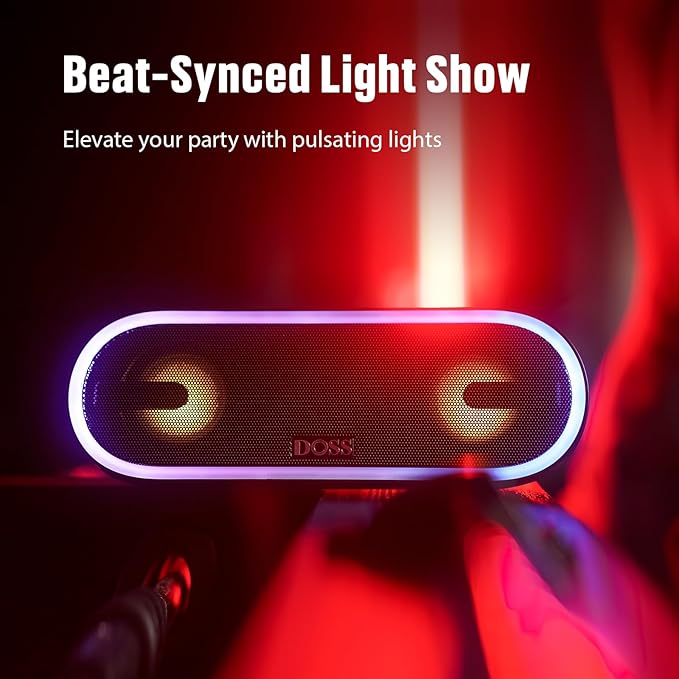 DOSS SoundBox Pro+ P300 Bluetooth Speaker with 40W Stereo Sound, Extra Bass, IPX6 Waterproof, TWS Pairing, Diverse Lights Show, 20H Playtime, Portable for Party, Camping, Beach - Pink