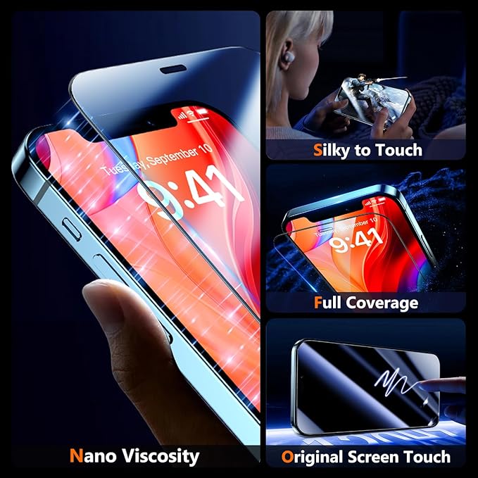 UniqueMe for iPhone 12 Pro Max Screen Protector - [Military Grade Shatterproof & 9H+ Hardness] Screen Protector 12 Pro Max Tempered Glass Full Coverage Protection, Easy Installation, 2 Packs