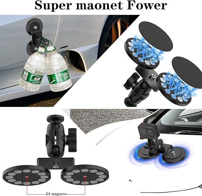Taisioner Magnetic Car Mount Camera Mount for Insta360 x5/x4/x3/x2 Go 2/3 Car Body Outside with 360°Rotation Ball Head Compatible with Gopro,360 Max,Insta 360,DJI osmo,Akaso Aciton Camera