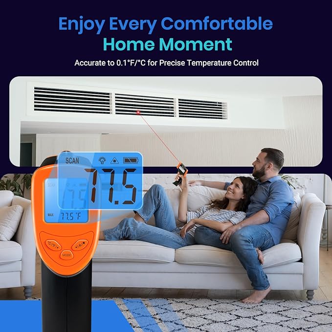 Etekcity Infrared Thermometer 1080, Heat Temperature Temp Gun for Cooking, Laser IR Surface Tool for Pizza Oven, Meat, Griddle, Grill, HVAC, Engine, Accessories, -58°F to 1130°F, Orange