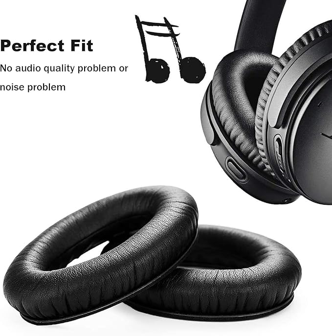Replacement Earpads Cushions for Bose QuietComfort 35 ii/QC35/QC25/QC2/QC15/Ae2/Ae2i/Ae2w, Thickened Soundproof Sponge, Ear Pads with Softer Leather Ear Pads for Bose(Black)