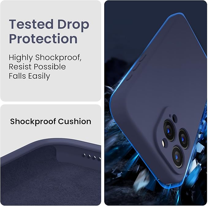 FireNova Designed for iPhone 15 Pro Max Case, Silicone Upgraded [Camera Protection] Phone Case with [2 Screen Protectors], Soft Anti-Scratch Microfiber Lining Inside, 6.7 inch, Navy Blue