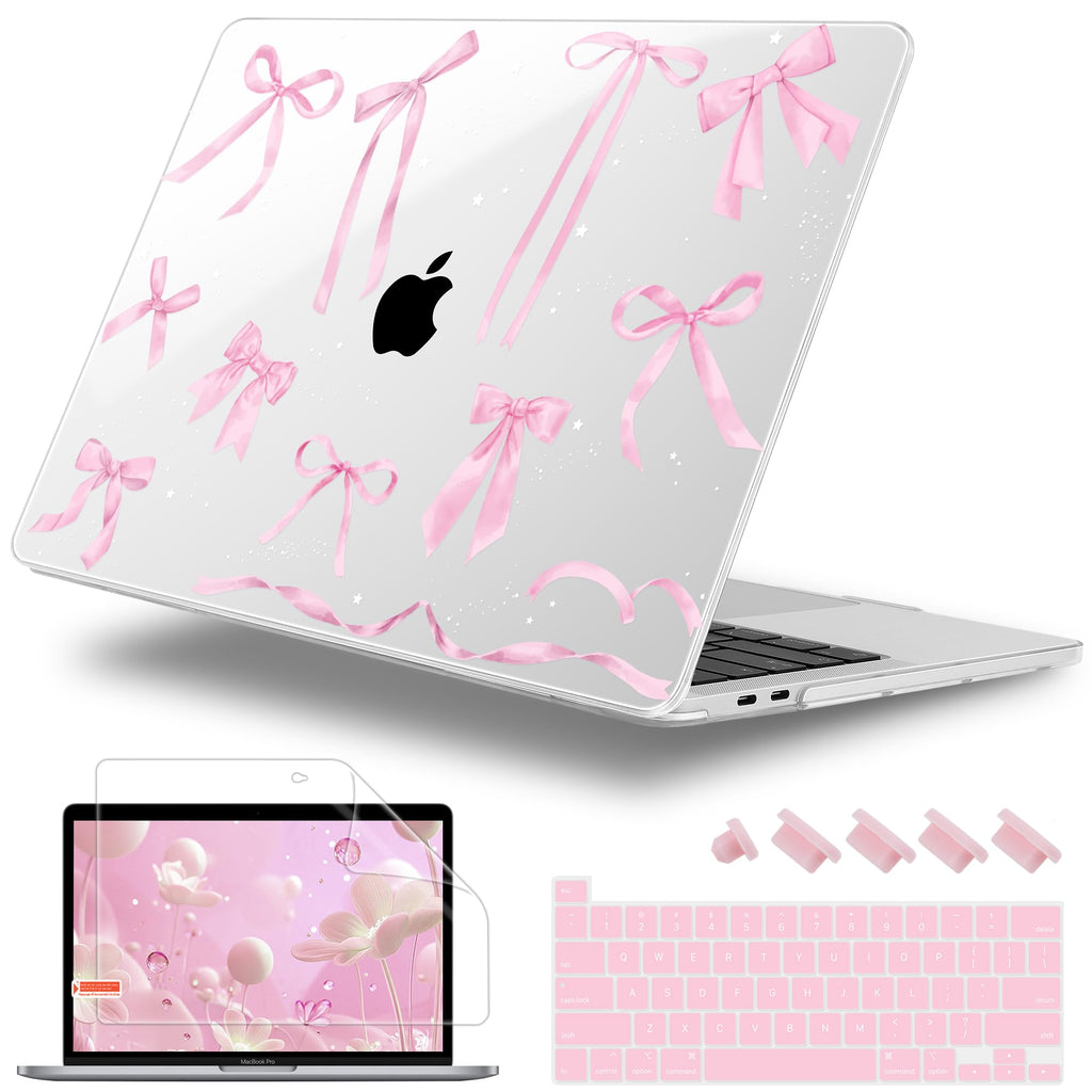 Lepeoac for MacBook Pro 16 inch Case 2019 2020 Release Model A2141, Plastic Hard Shell Cover with Keyboard Cover & Screen Protector for MacBook Pro 16 inch with Touch Bar & Touch ID, Bowknot
