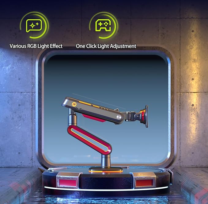 RGB Gaming Monitor-arm for Flat/Ultrawide/Curved Monitors 32 to 60 inch, Heavy Duty Stand Load up to 20 kg, VESA 75/100 mm Monitor-Mount L60