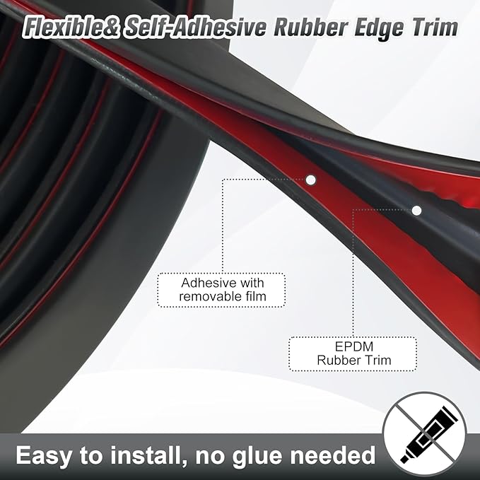 Rubber Edge Trim, Self Adhesive U Channel Edge Trim, U Shaped Trim for Plywood, Glasses, Mirror, Flexiglass, Sharp Edge Parts, Fit for 5/16", Length 20Ft, Black Color, Peel and Stick Plastic Trims