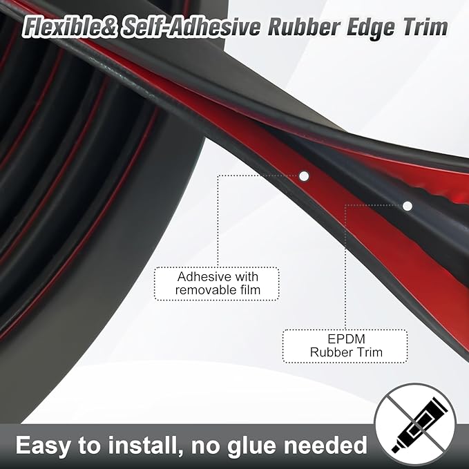 Edge Trim, 1/16" Rubber Edge Trim, Flexible Self Adhesive U Channel Edge Guards, Edge Protector for Sharp Edge, Sheet Metal and Car Doors, Peel and Stick Auto Door Guard, Black Color, 10Ft